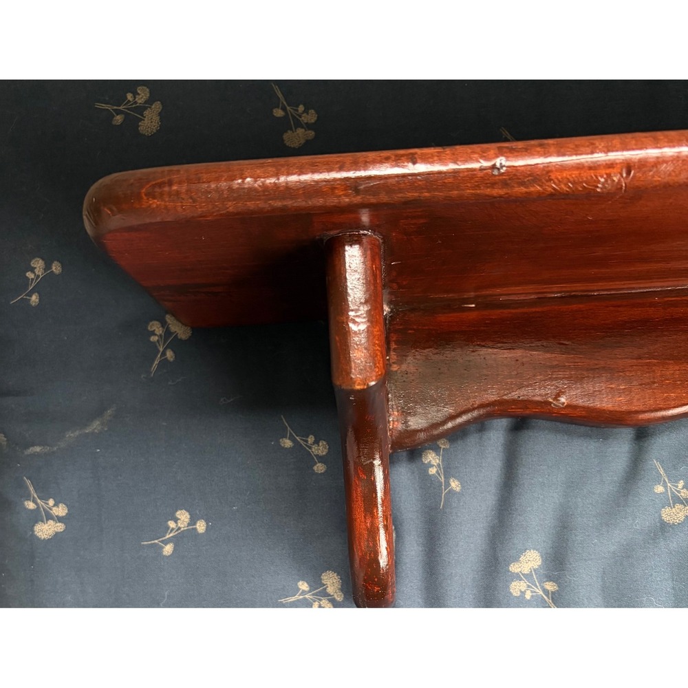 Vintage Wood Wall Shelf Heart Cutout Scalloped Edge Brown Farmhouse Plate Shelf - Picture 7 of 12